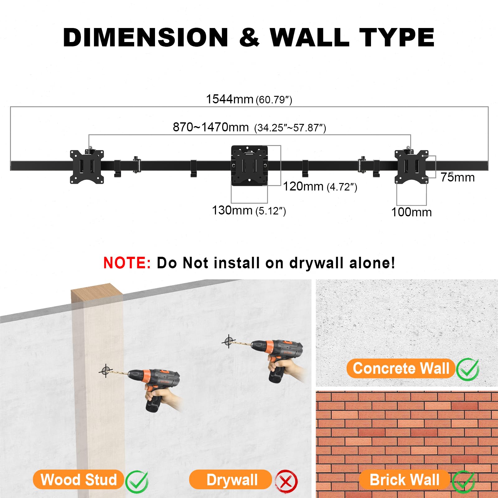 Generic TV-muurbeugel Dual Screen TV-plafondbeugel, voor 26-55 inch