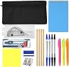 18 Pcs Back to School Stationery Set with Pre Filled Pencil Case Black,Stationary Kit for Secondary School Office Home,Secondary School Stationery Set for Exams with Sticky Notes Highlighter etc