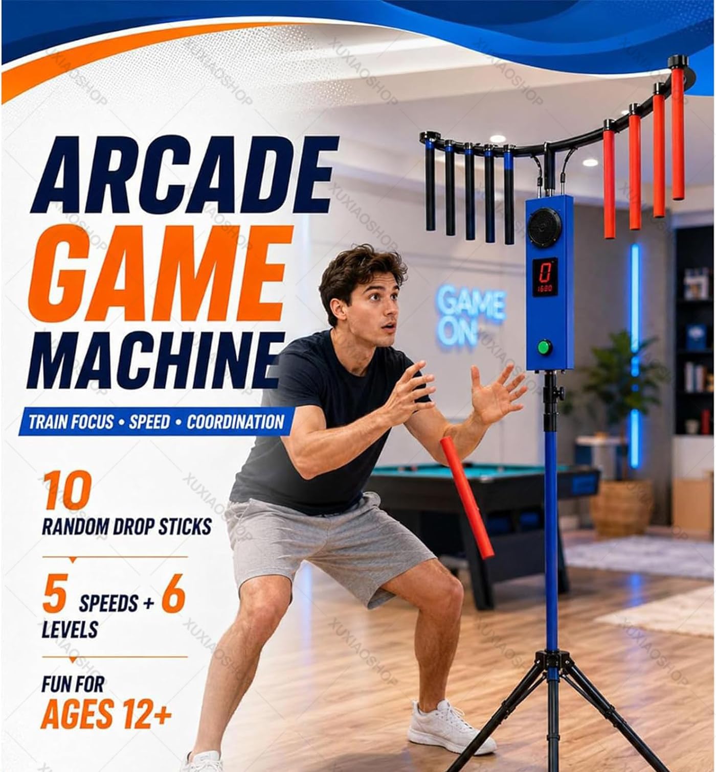 Macchina Arcade per L'allenamento della Coordinazione Occhio-Mano Yellow | Gioco di Sfida con Bastoncini,Treppiede Estensibile, velocità Regolabile, Gioco in Famiglia, Musica Preimpostata