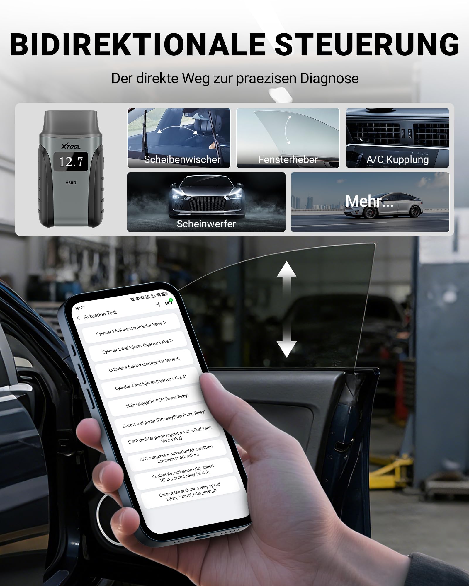 XTOOL A30M OBD2 Diagnosegerät Set, Bidirektionales Kabelloses Diagnosegerät Auto, Vollsystem, KI-Unterstützung, 26+ Resets, Öl ABS BMS DPF, 8-PID Live-Daten für iOS/Android, Lebenslange Update, CAN FD