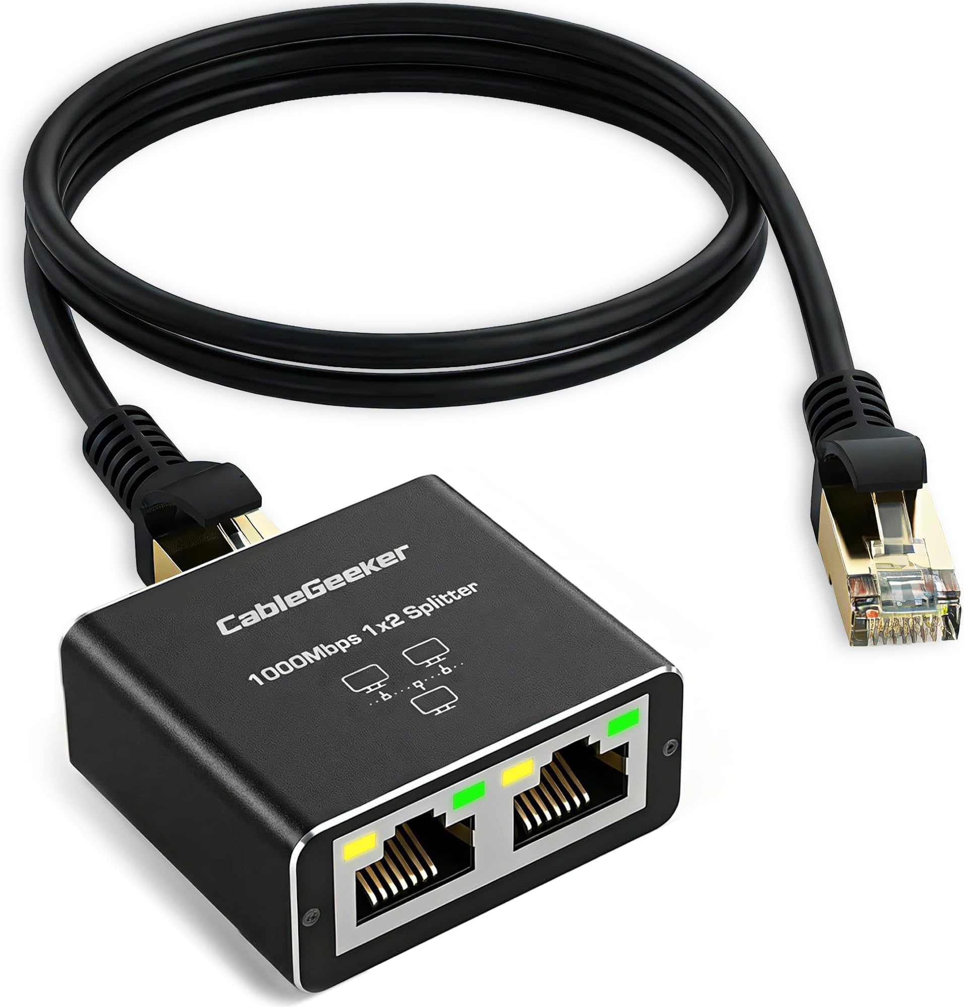 CableGeeker Ethernet Splitter 1 to 2 High Speed 1000Mbps, Gigabit RJ45 Internet Splitter with USB Power Cable, Network LAN Adapter for Cat 5/6/7/8 Cable [2 Devices Simultaneous Networking]