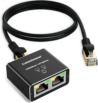 RJ45 Ethernet Splitter, 1000Mbps Ethernet Splitter 1 to 2[2 Devices Simultaneous Networking], Gigabit Network Adapter 8P8C LAN Internet Extension Connector with USB Power Cable for Cat5/5e/6/7/8