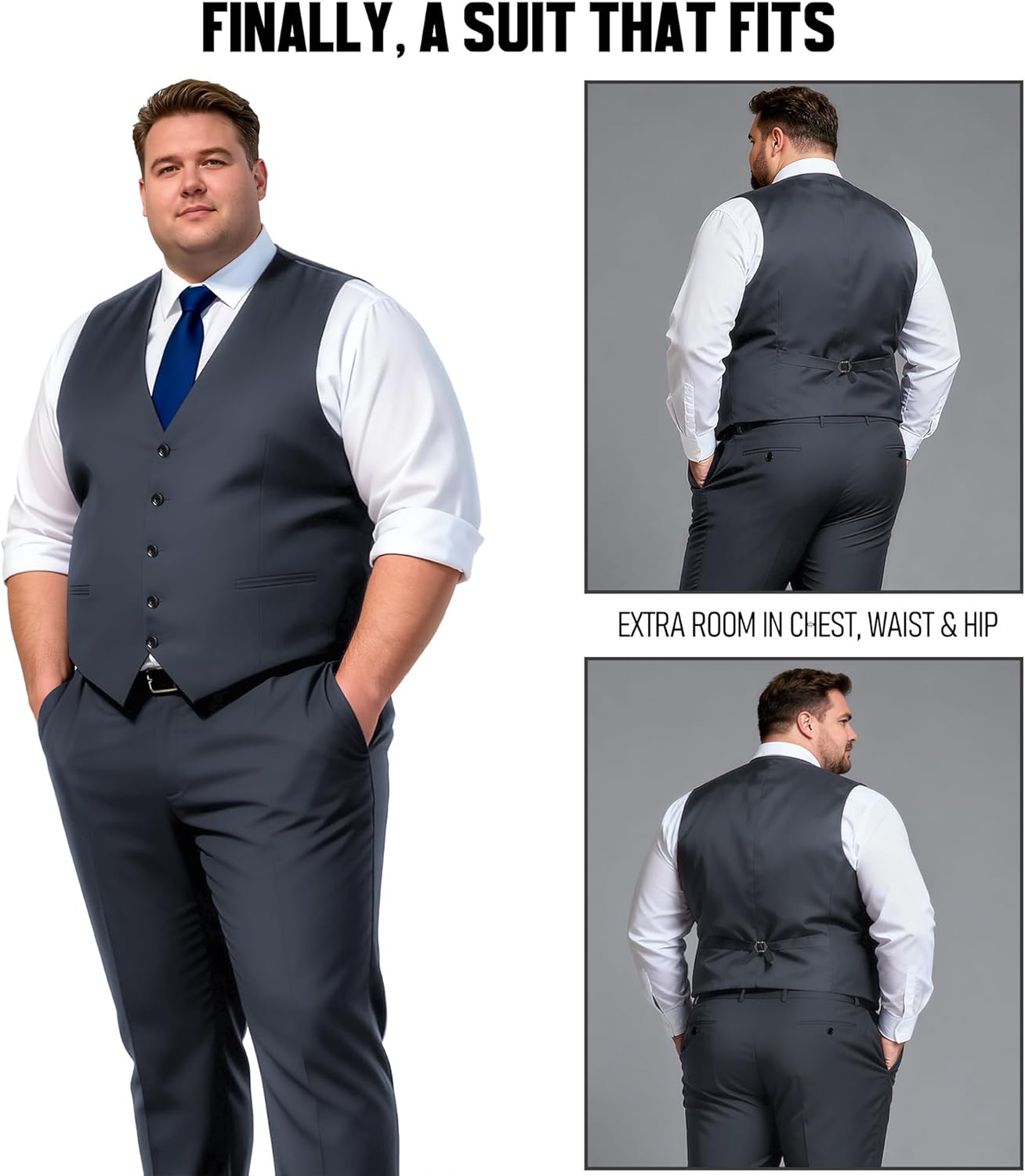GATMSTZ 3 Piece Suit for Men Big and Tall Classic Fit Men Tuxedo Suit Set Jacket Vest Pants - Image 3
