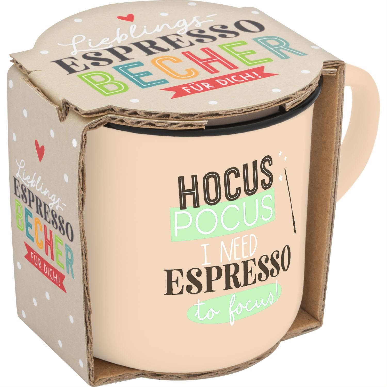 GRUSS & CO Filiżanka do espresso z motywem Hocuspocus | Mini filiżanka z porcelany, 10 ml, torebka z banderolą prezentową | prezent dla przyjaciół, urodziny | 74747