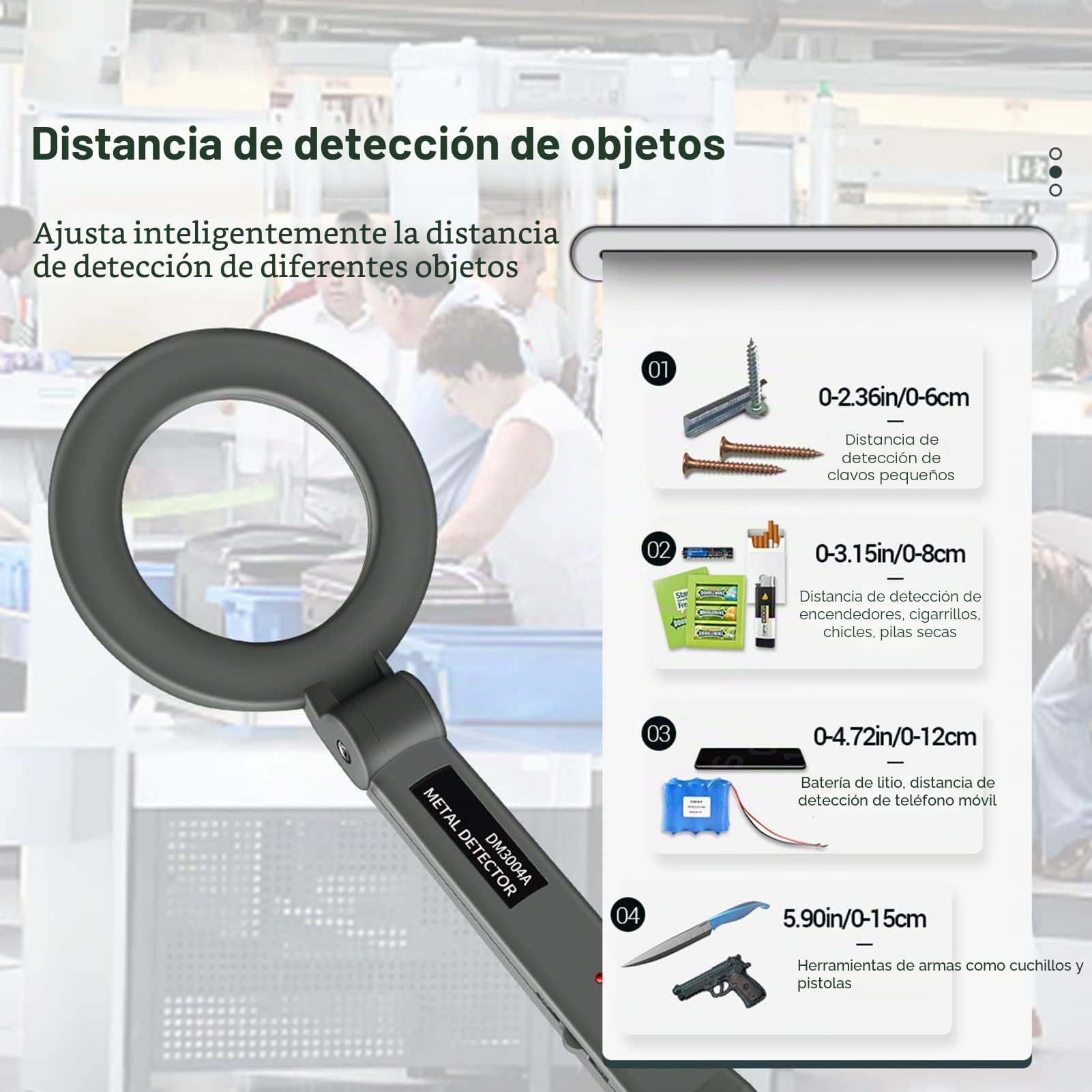 BuyWeek Detector de Metales Detector Portátil Pinpointer, DM3004A de Mano Sensibilidad Ajustable para Buceo Lecho Marino