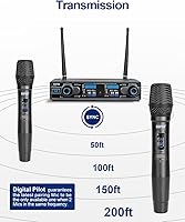 Vista 4 de Sistema de Micrófono Inalámbrico Portátil Dual de 262 Pies, 90 Frecuencias UHF Preestablecidas, Transmisor Corporal, Micrófonos de Diadema