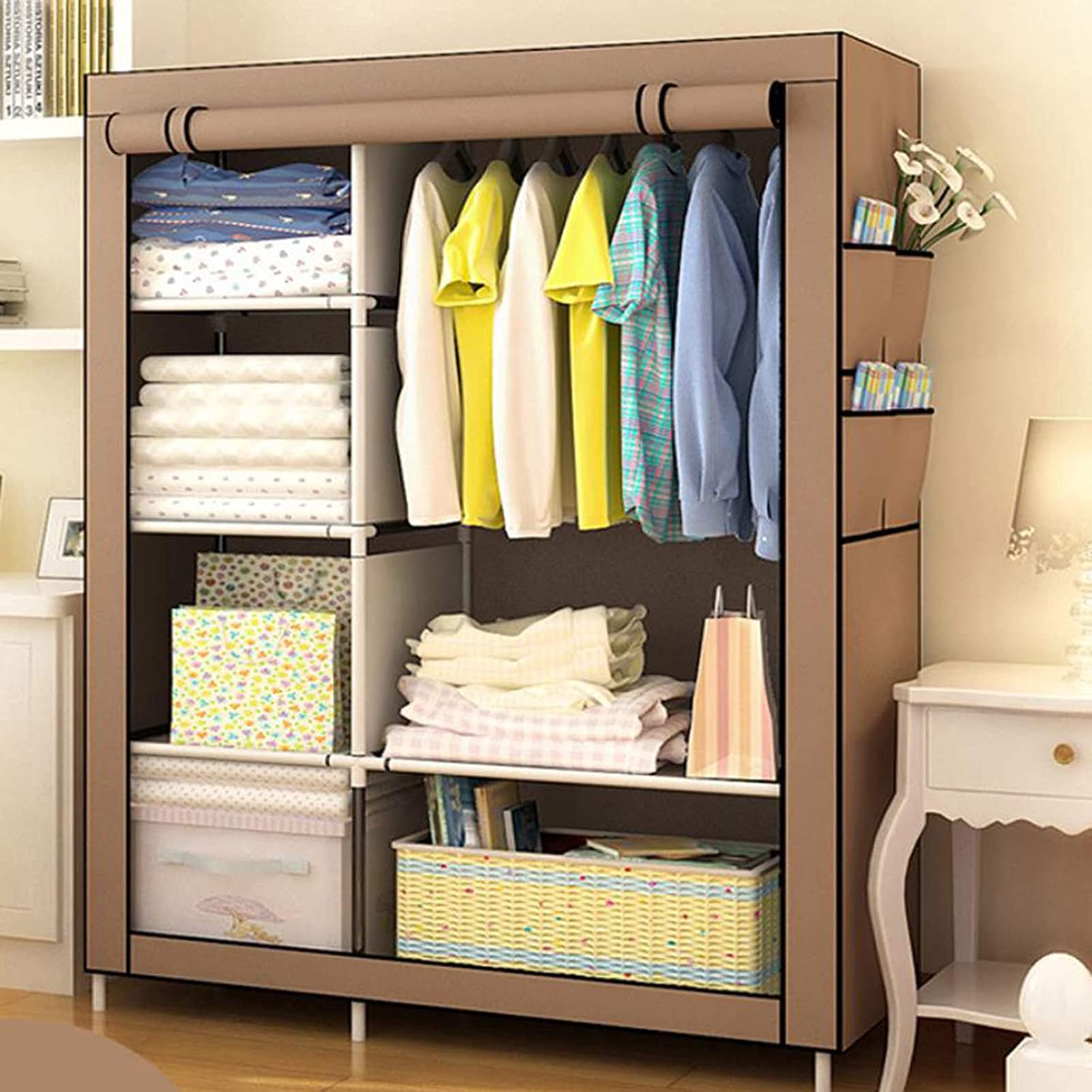 LBBBB Wardrobe Storage Closet with Storage Shelves & Side Pockets Portable Closet Storage Organizer, Quick And Easy To Assemble Strong And Durable L105*W45*H175cm,B