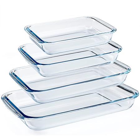 Glass Baking Dish Basics Glass Baking Dishes for Oven Clear Oblong Glass Baking Dishes Rectangular Glass Bakeware Set Deep Glass Baking Dish Set Glass Bakeware for Lasagna, Leftovers, Cooking, Kitchen (Blue)