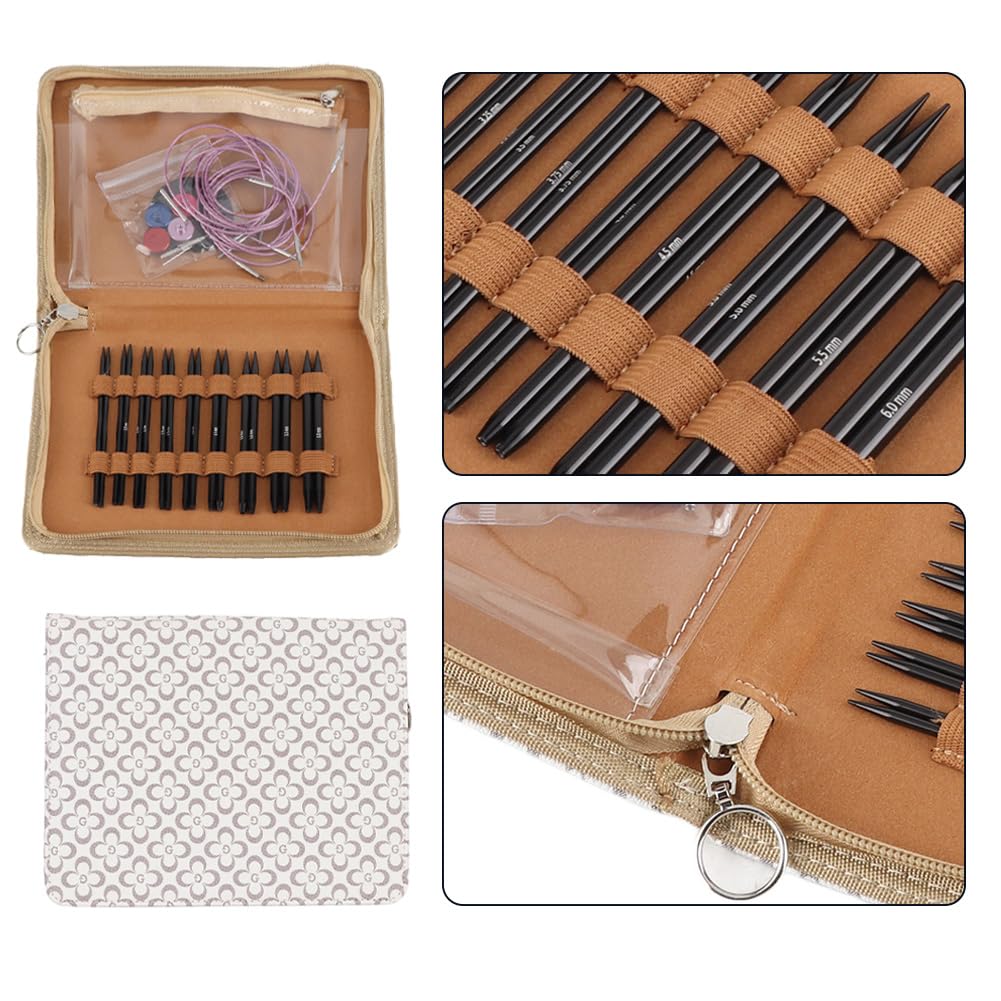 Aguja de tejer circular, juegos de agujas circulares redondas intercambiables de acero inoxidable, juego de agujas de aluminio e inoxidable, con bolsa de almacenamiento, kits completos de manualidades