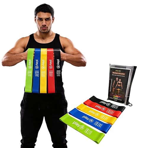 playR Premium Mini Loop Resistance Band Color 5 Levels - TPE Latex Free Exercise Bands for Gym & Home Workout, Physiotherapy, Yoga, Full Body Training - Fitness Equipment for Men & Women - Set of 5