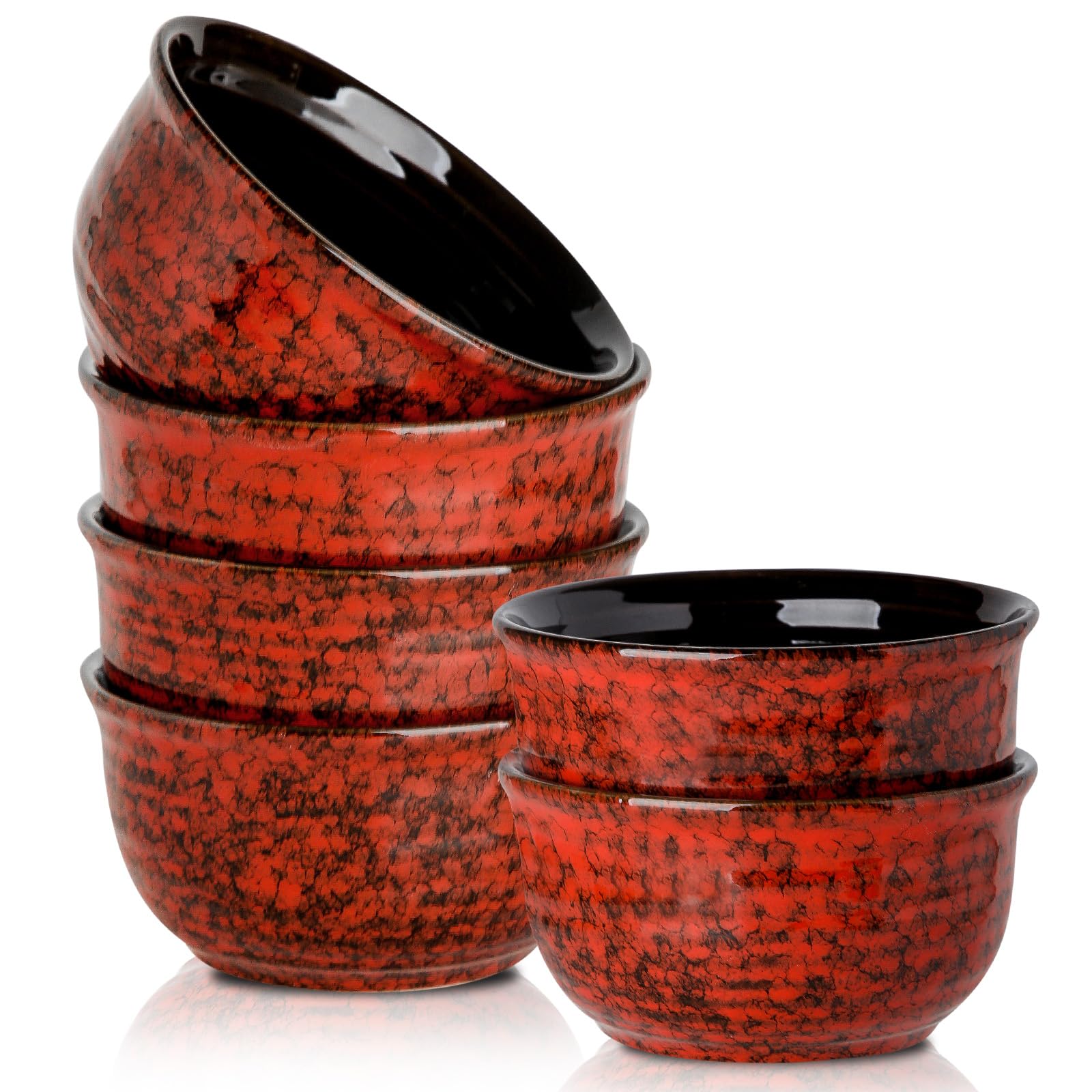 Hasense 20 Ounces Cereal Bowls, Ceramic Soup Bowls Set of 6, Snack Bowls for Kitchen, Salad, Pasta, Rice, Oatmeal, Microwave & Dishwasher Safe, Red