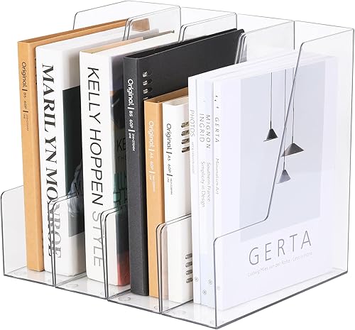 Soporte vertical para archivos, organizador de escritorio de PET transparente y contenedores de almacenamiento para revistas, carpetas, cuadernos,
