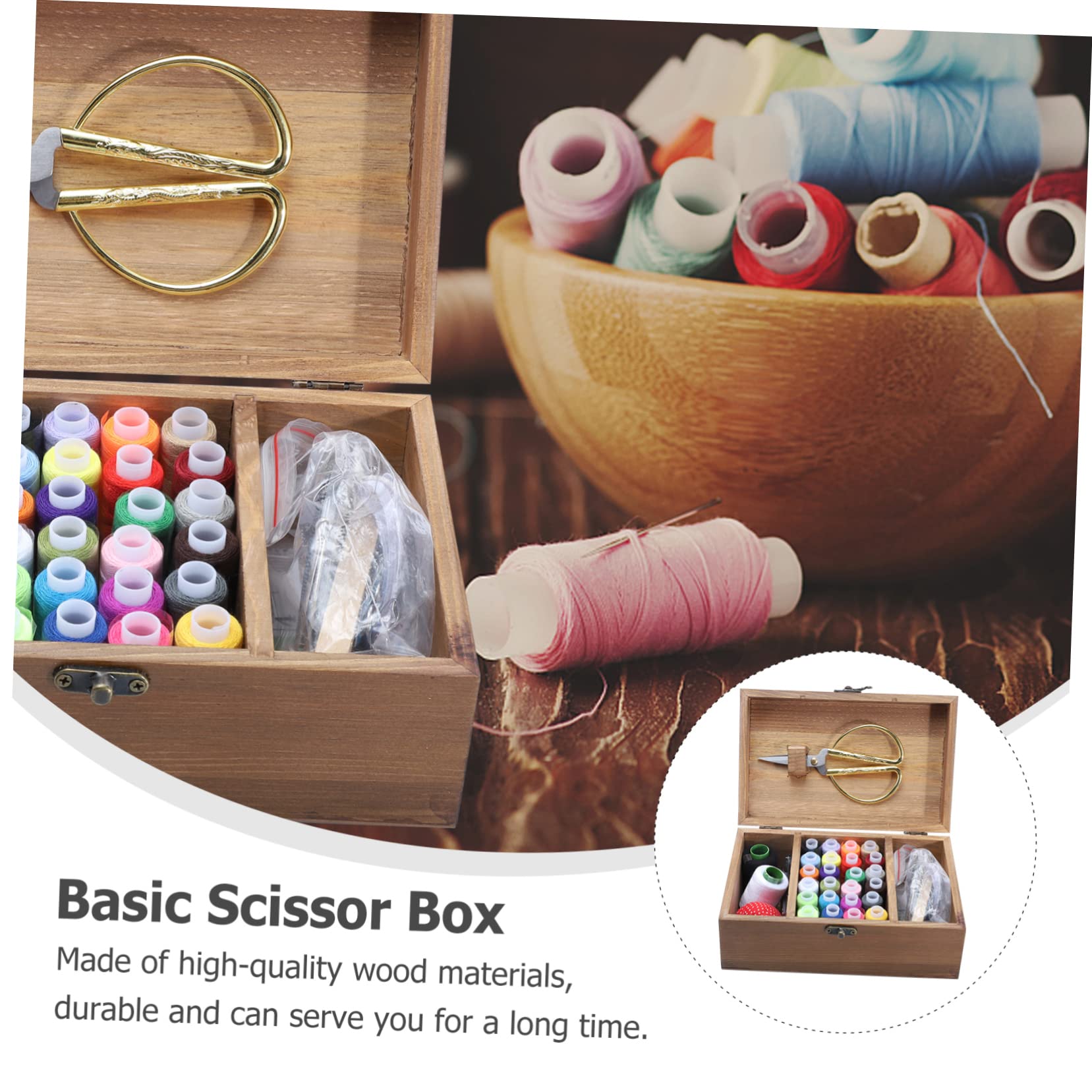 Kit de Costura Completo de Madera Retro Gran Capacidad, Caja de Almacenamiento Ecológica para Diy, Incluye Agujas, Hilos Variados y Tijeras, Adecuado Hogar