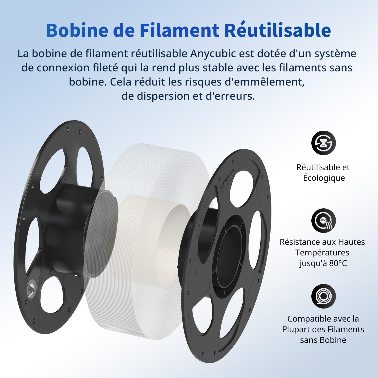 ANYCUBIC Filament 1.75 PLA, 1kg Bobine PLA Filament pour Imprimante 3D, Identification Intelligente Filament, (Noir Perle)