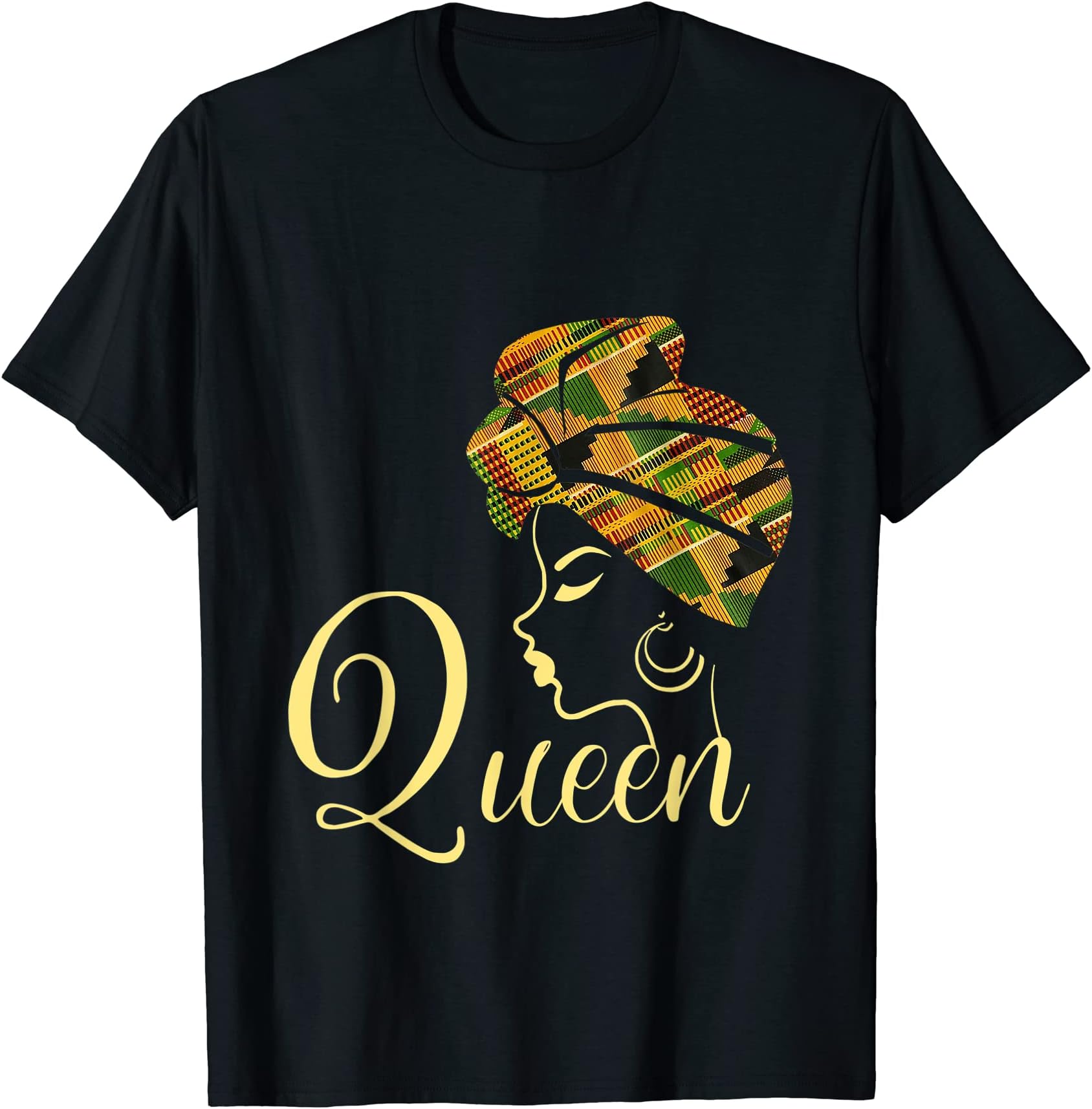 African Kente Cloth Patterns Gifts Black QueenFunny Kente Cloth African American Queen Dashiki Head Wrap T-Shirt