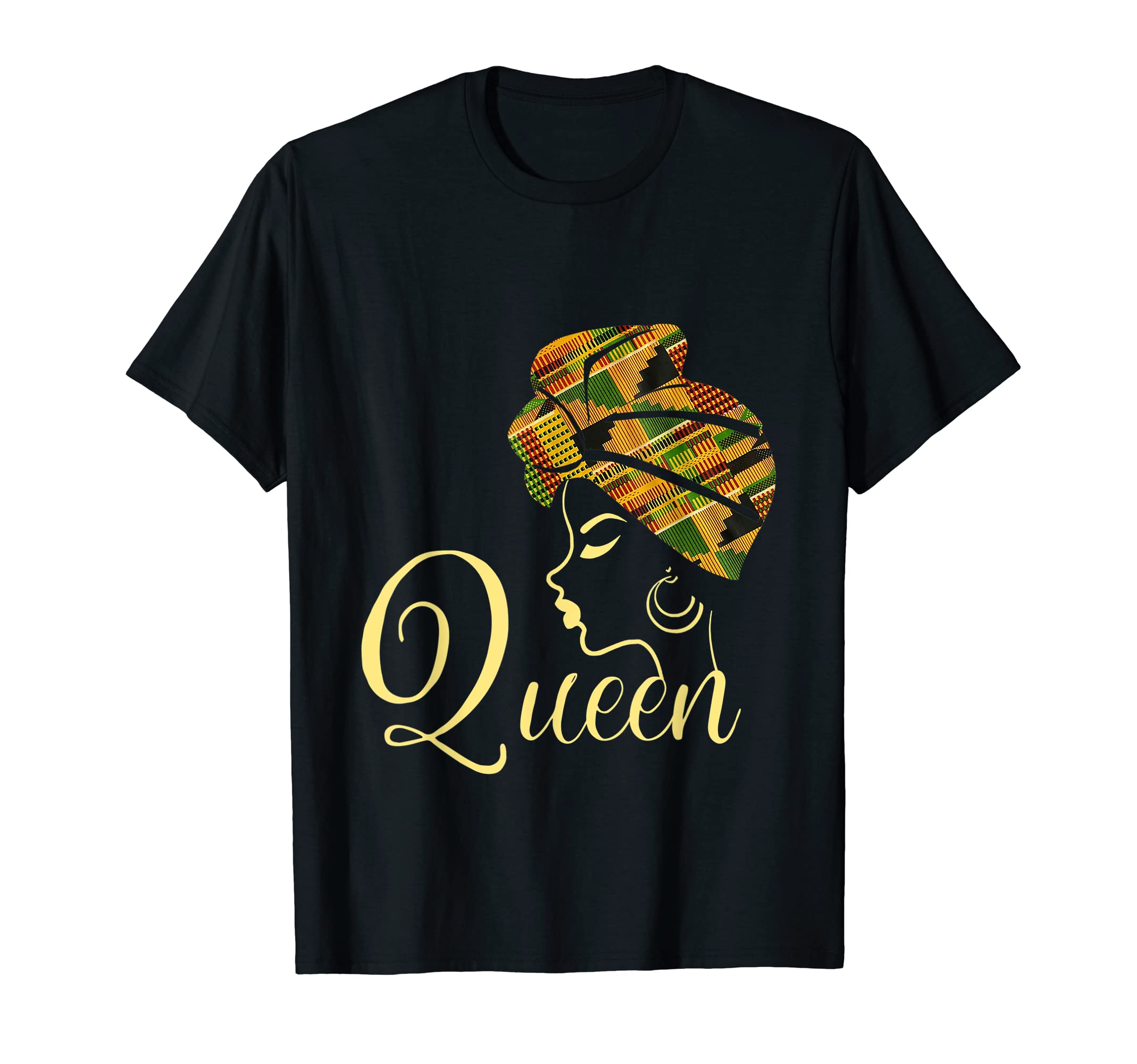 African Kente Cloth Patterns Gifts Black QueenFunny Kente Cloth African American Queen Dashiki Head Wrap T-Shirt