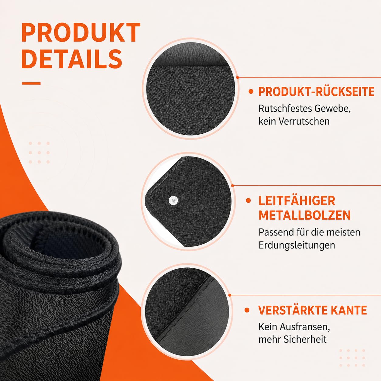 Elvari Erdungsmatte 60x90cm Grounding Mat mit 4m Erdungskabel 100k Ohm Widerstand CE 10A Geprüft Leitfähige Carbon PU Oberfläche Erdungsmatte für Bett Sofa Büro (60 x 90cm)