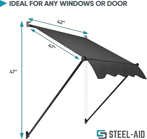 Miniatura 8 de Toldo retráctil manual  Parasol para exteriores atornillado de 118 pulgadas  Cubierta de pérgola ajustable con protección UV  Toldo 100% poliéster