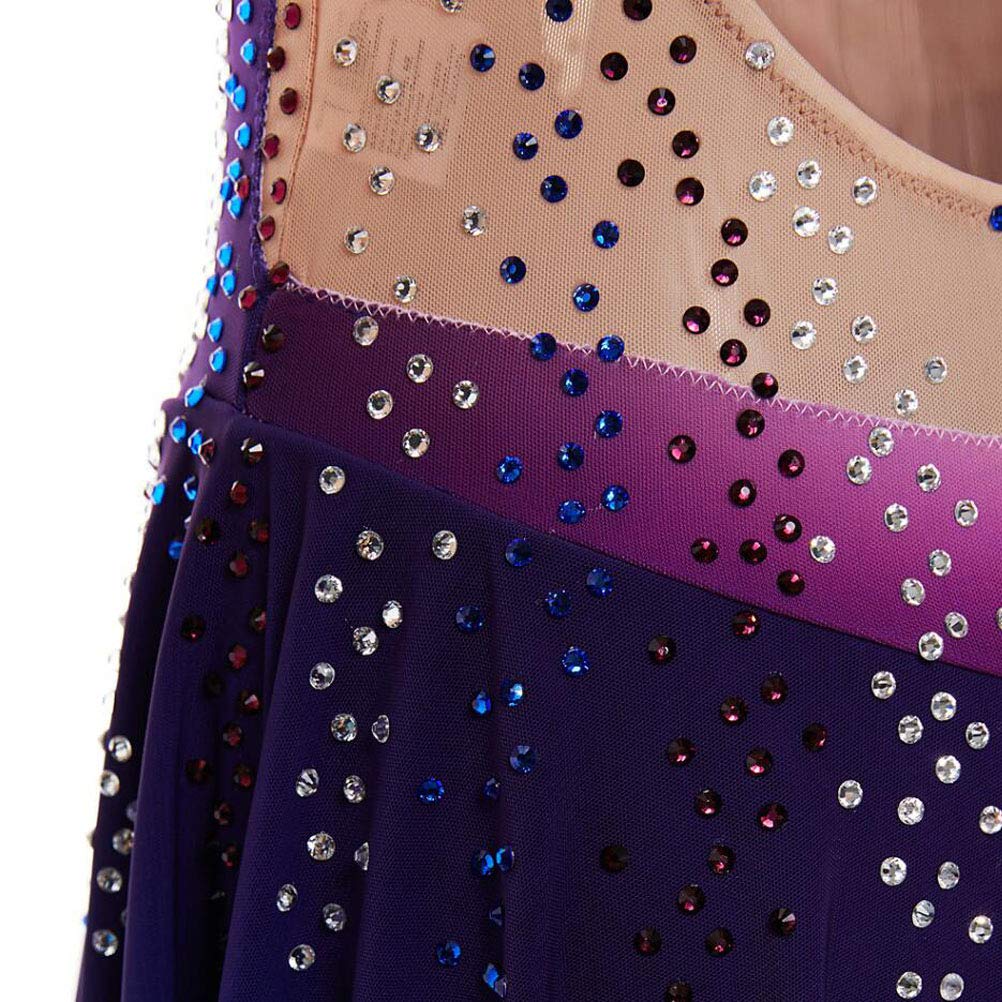 Vestido profesional de patinaje artístico para mujer, vestido de ballet elástico de manga larga con diamantes de imitación hecho a mano