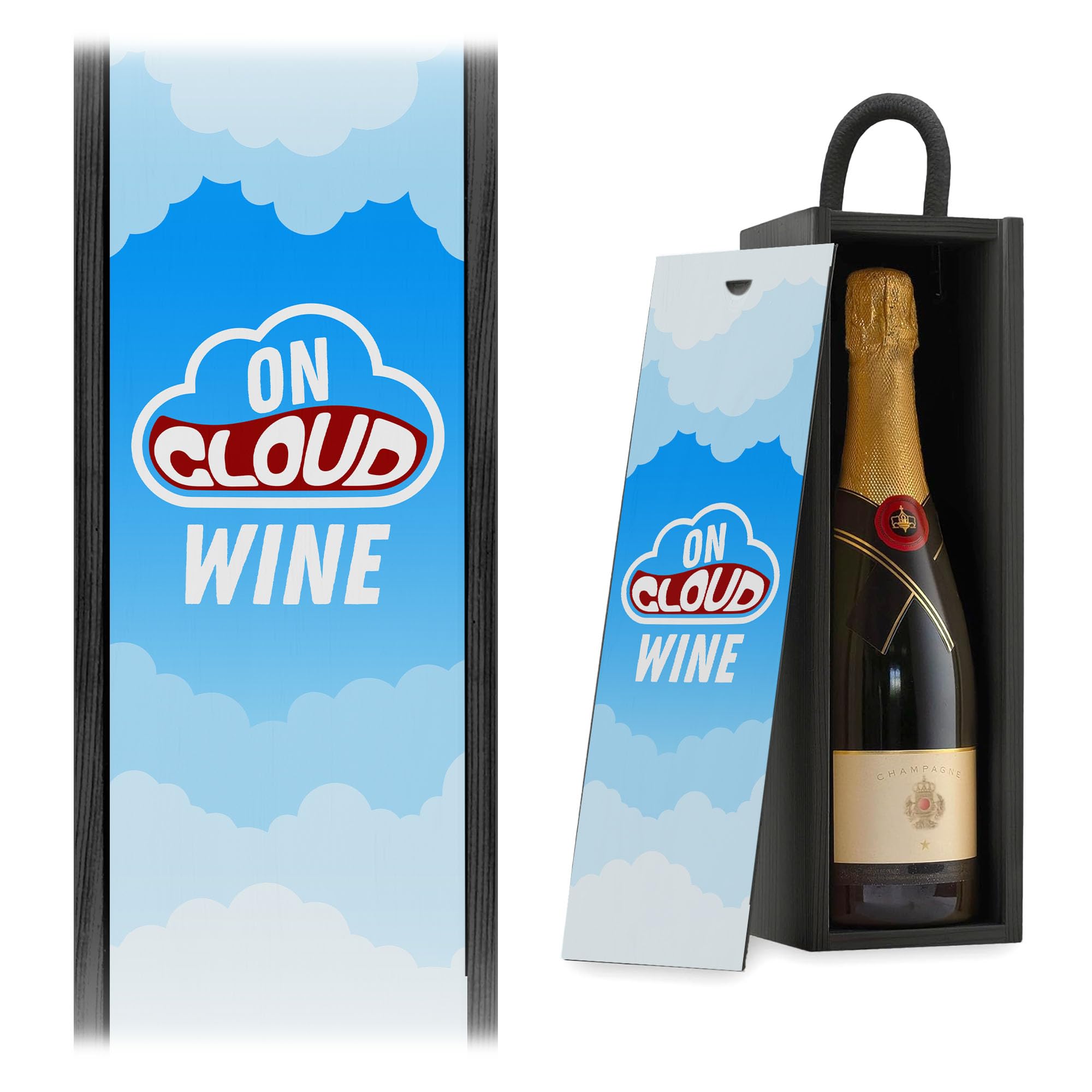 A1 Graphics Ltd On Cloud Wine Funny Wine Gift Box Champagne Box Novelty Wine Lover Birthday Gift Humour Present for Him Her (Black Box)