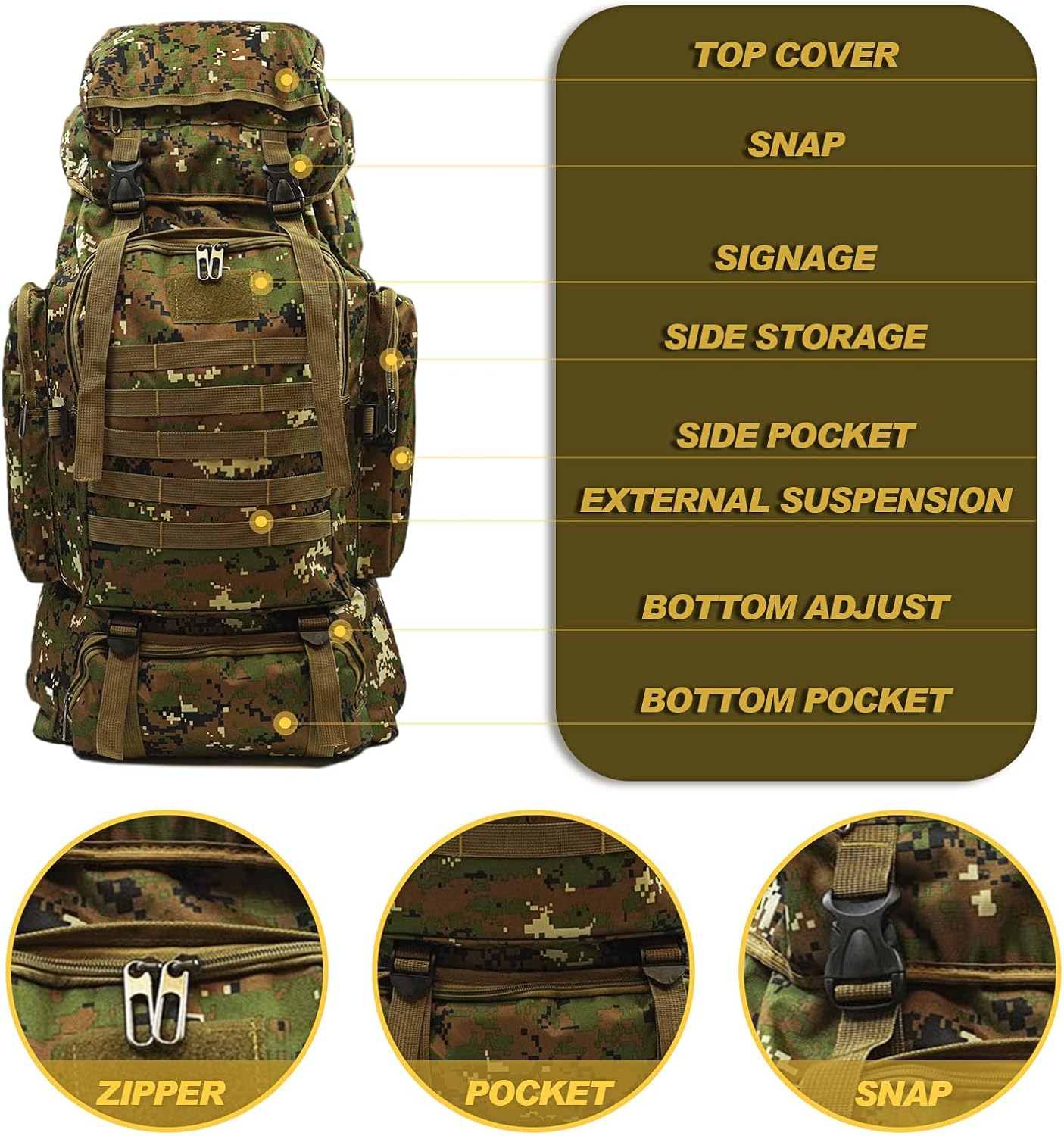 75 liters camping trekking military tactical backpack travel backpack hunting backpack (Classic jungle colors)