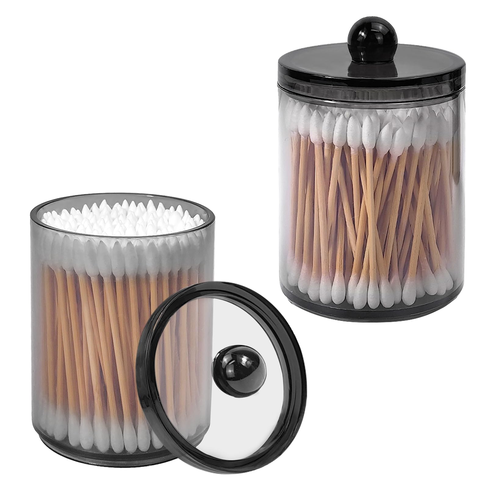 Qtip-Spender-Set aus schwarzem Kunststoff, für Badezimmer, Waschtisch und Aufbewahrung, Organisation für Wattebälle, Wattestäbchen, Wattestäbchen, Zahnseide-Picker, Haarspangen, 2 Stück