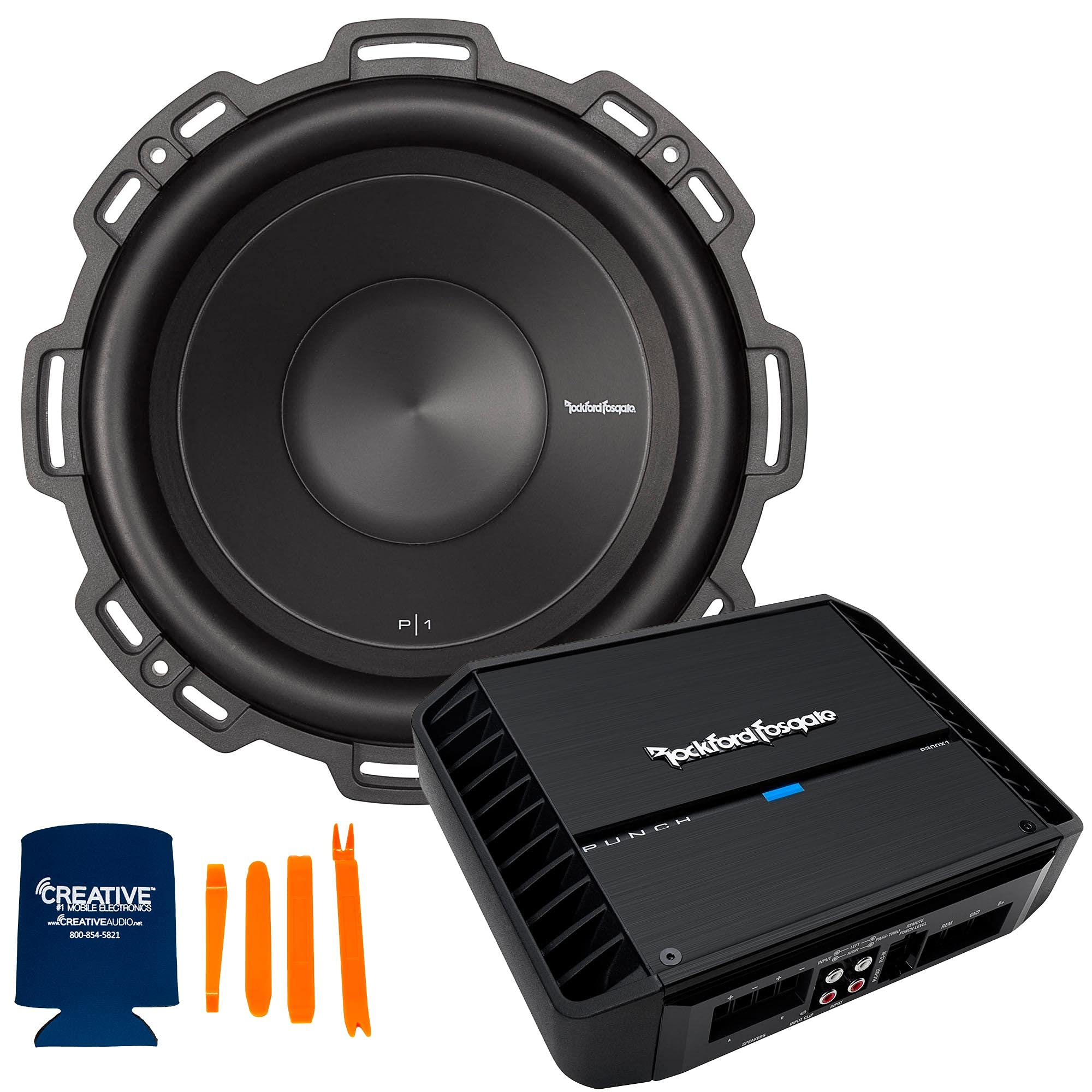 Rockford Fosgate P1S2-10 10" Subwoofer - SVC (2-Ohm), and a P300X1 Mono Amplifier - 200x1 @ 4-Ohm, 3