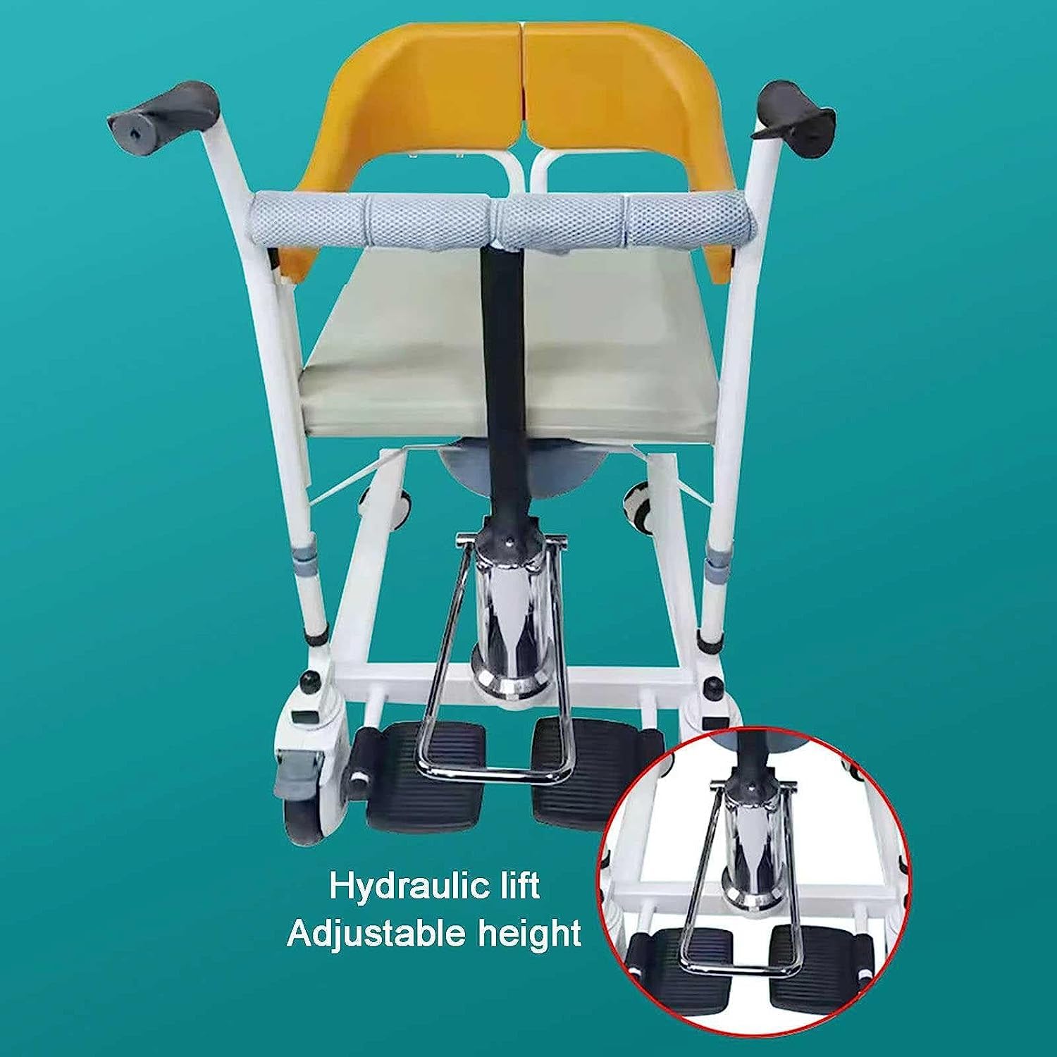 Hydrauliczny podnośnik do przenoszenia pacjenta do użytku domowego z dzielonym siedziskiem o 180°, wielofunkcyjny podnośnik dla wózków inwalidzkich z oparciem i komodą, krzesło prysznicowe