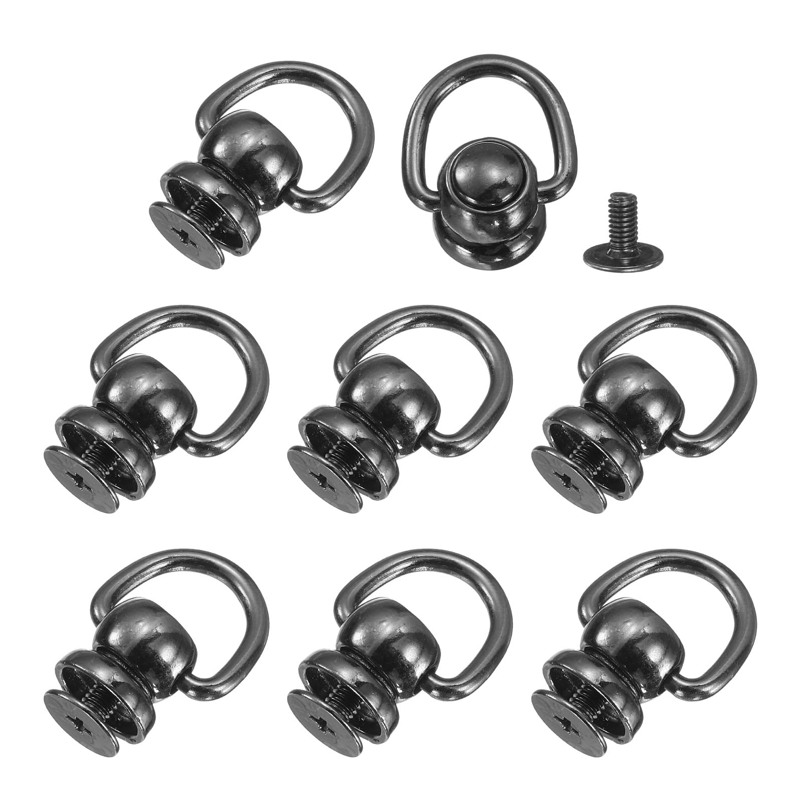 sourcing map Metal Ball Studs Rivets D Ring, 8 Pcs Ball Post Head Buttons 360 Rotatable Small Studs Rivets with Screw for Purse Chain Connector DIY Art Leather Crafts (Black)