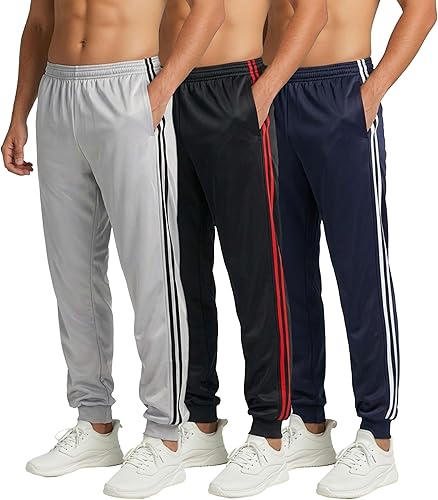 Real Essentials - Paquete de 3 Pantalones deportivos estilo casual con bolsillos para hombre