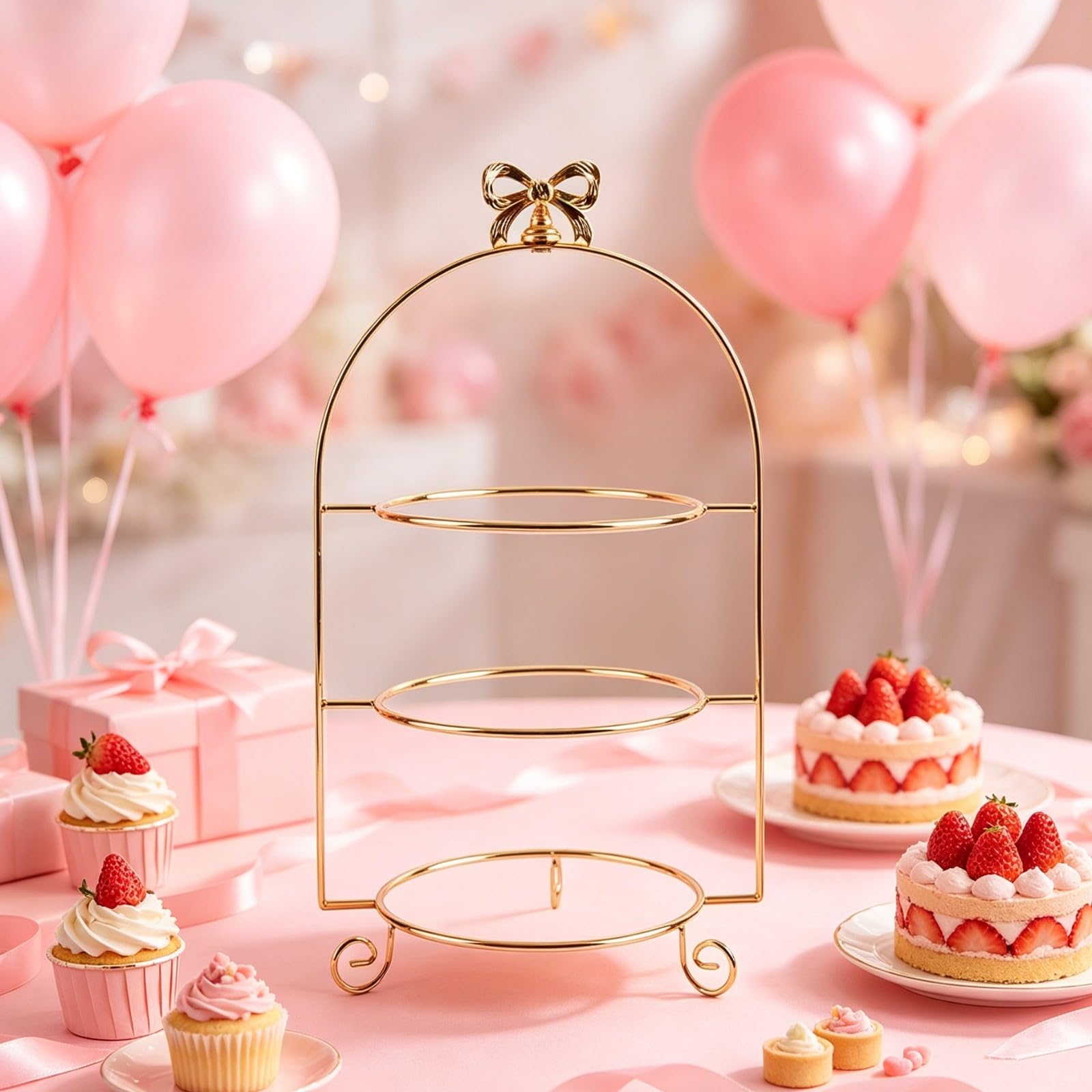 Elegant Etagere mit DREI Ebenen | Etagere mit keramikplatten, platzsparend, für teestunde, Gold