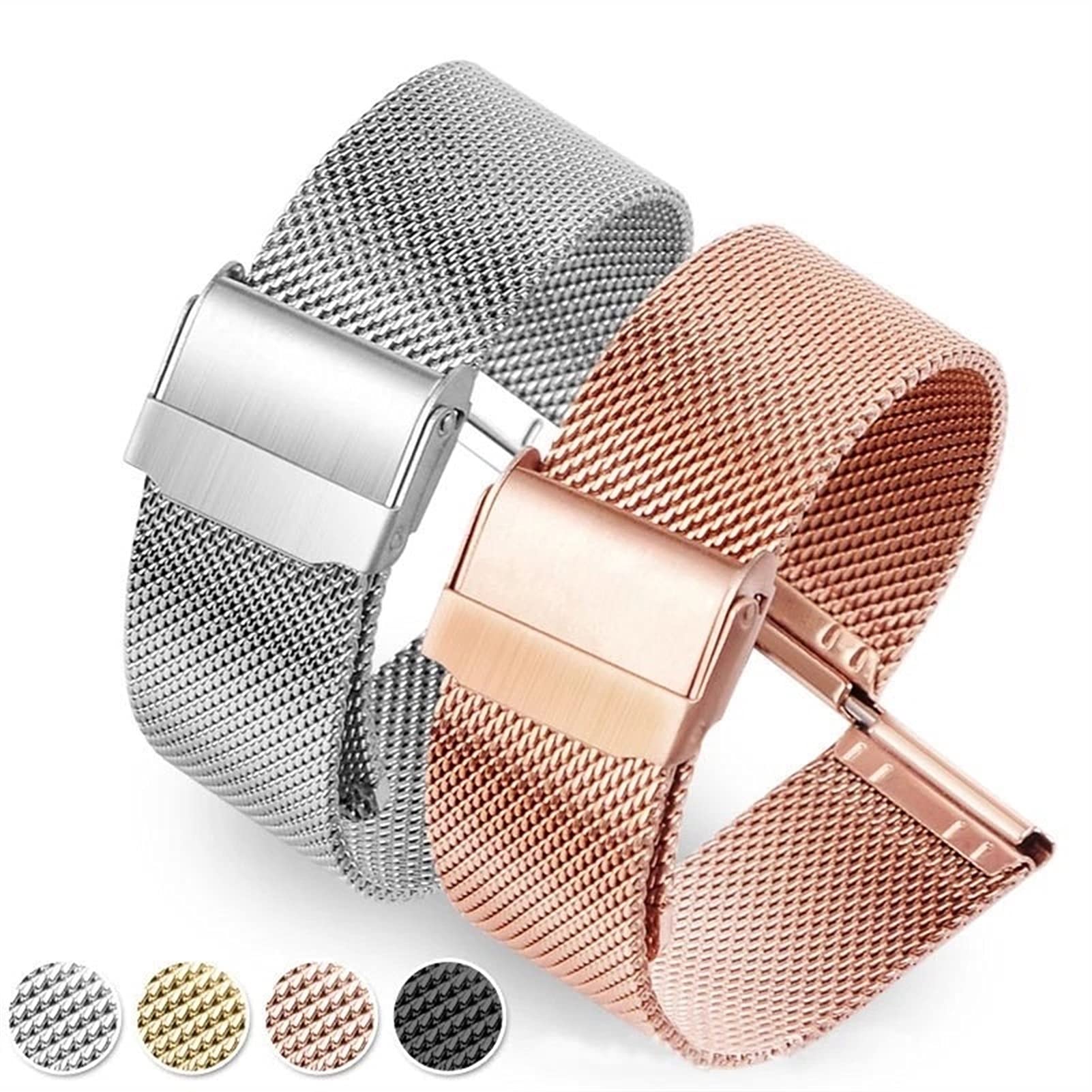 Pasek do zegarka Quick Release Mesh Pleciony metalowy pasek ze stali nierdzewnej dla mężczyzn i kobiet Regulowany 18 mm, 20 mm, 22 mm Bransoletka / 18 mm/różoworóżowy