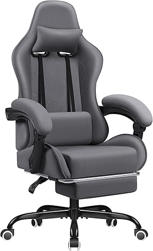 Homall Silla de juegos de tela con soporte lumbar de masaje, silla ergonómica de videojuegos de carreras con reposapiés ajustable y reposacabezas
