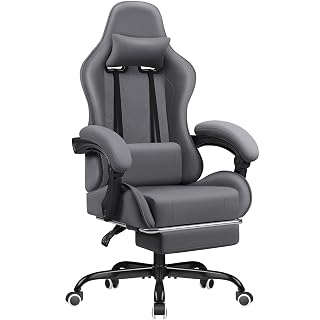 Homall Gaming Chair Fabric with Massage Lumbar Support, Ergonomic Racing Video Game Chair with Adjustable Footrest and Headrest (Grey) - Amazon product rated Grade A