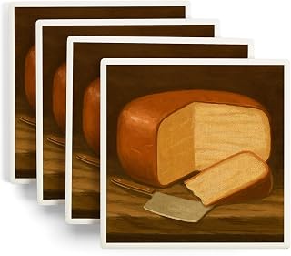 Gouda Cheese, Oil Painting (Absorbent Ceramic Coasters Set of 4 Matching Images, Cork Back, Kitchen Table Decor)