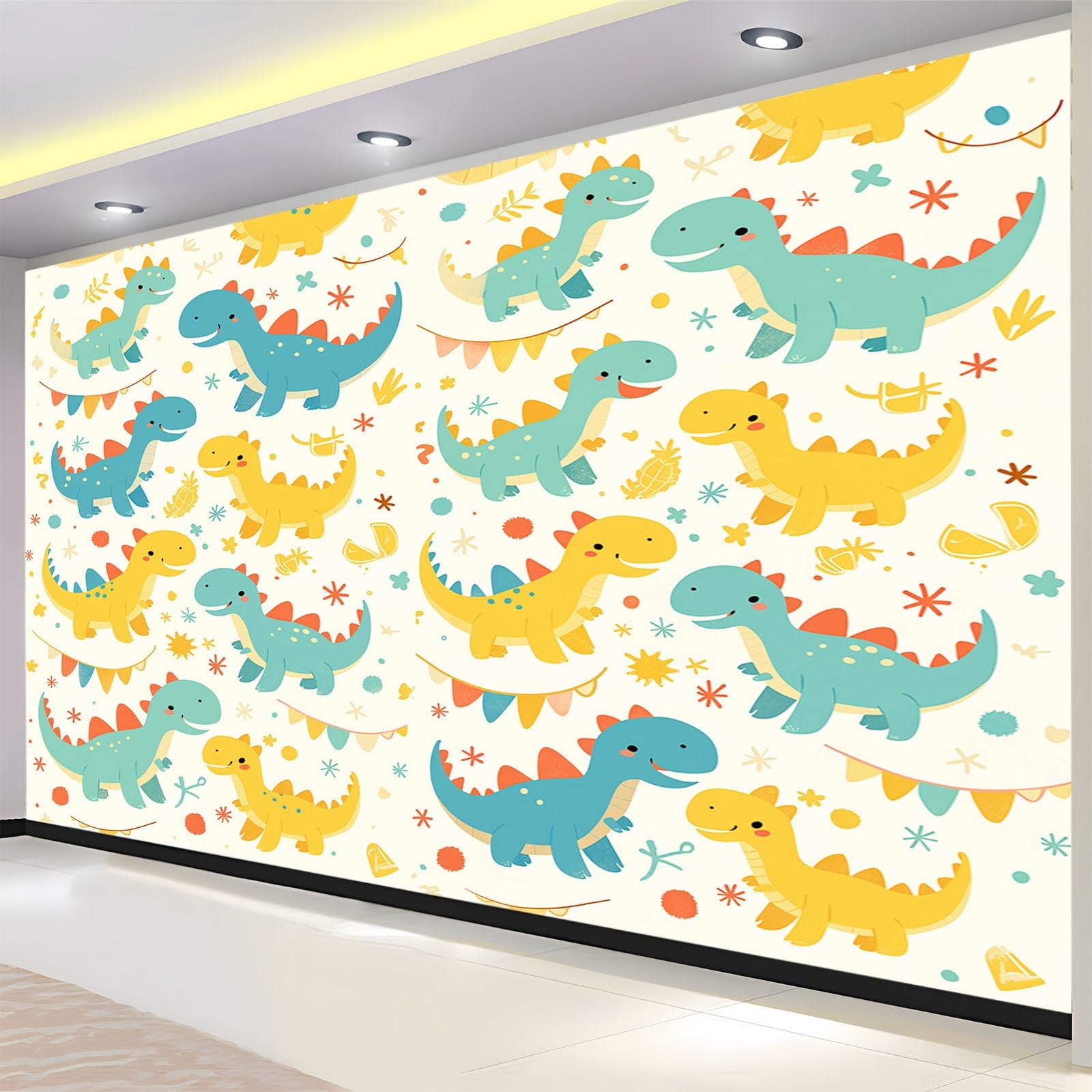 Tapeta 250 x 175 cm fototapeta dekoracja ścienna gigantyczny plakat na ścianę dla dzieci sypialnia salon biuro restauracja kreskówka śliczny kolorowy dinozaur