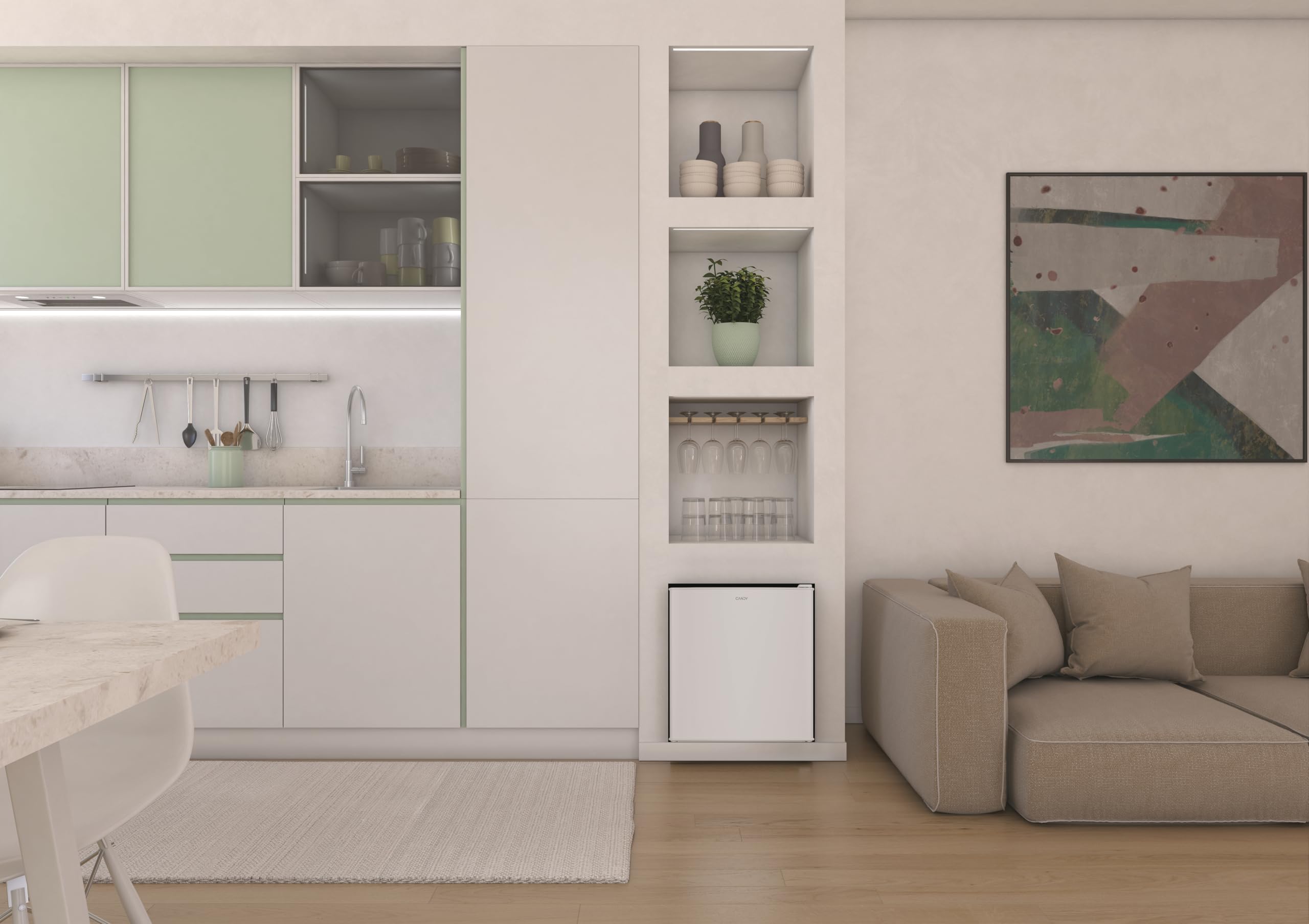 CANDY Mini Bar 42 Litri Frigorifero Compatto Sottotavolo, Statico, Silenzioso 37 dB, Classe E, 51 x 45.2 x 47.9 cm (AxLxP), Libera Installazione, Apertura Porta Destra, Bianco, CHASD4351EBC