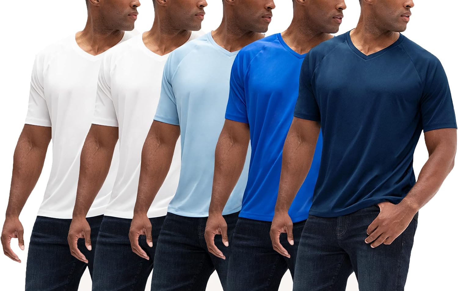 DEVOPS 2 or 5 Pack Men's UPF 50+ Sun Protection Moisture Wicking Dry-Fit Short Sleeve Workout V-Neck Shirts