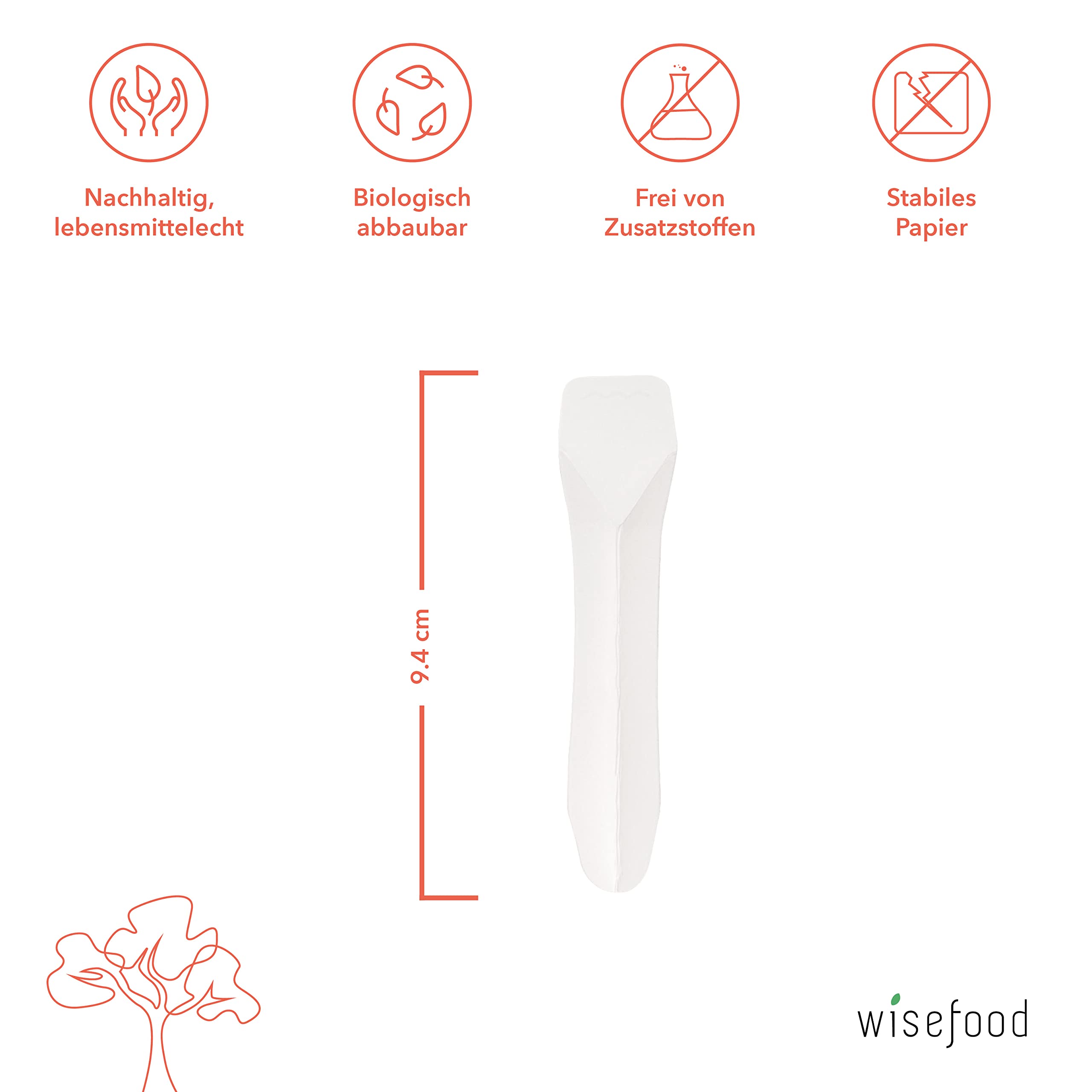 wisefood Cucharas de hielo de papel, 4500 unidades, 9,4 cm, pala desechable reciclable, cuchara de fiesta, ideal como cuchara de postre para helados y aperitivos