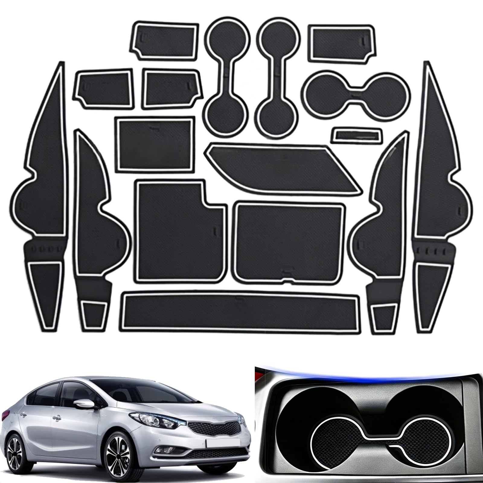 Alfombrillas Kia K3 2012-2015 antideslizantes para portavasos y consola