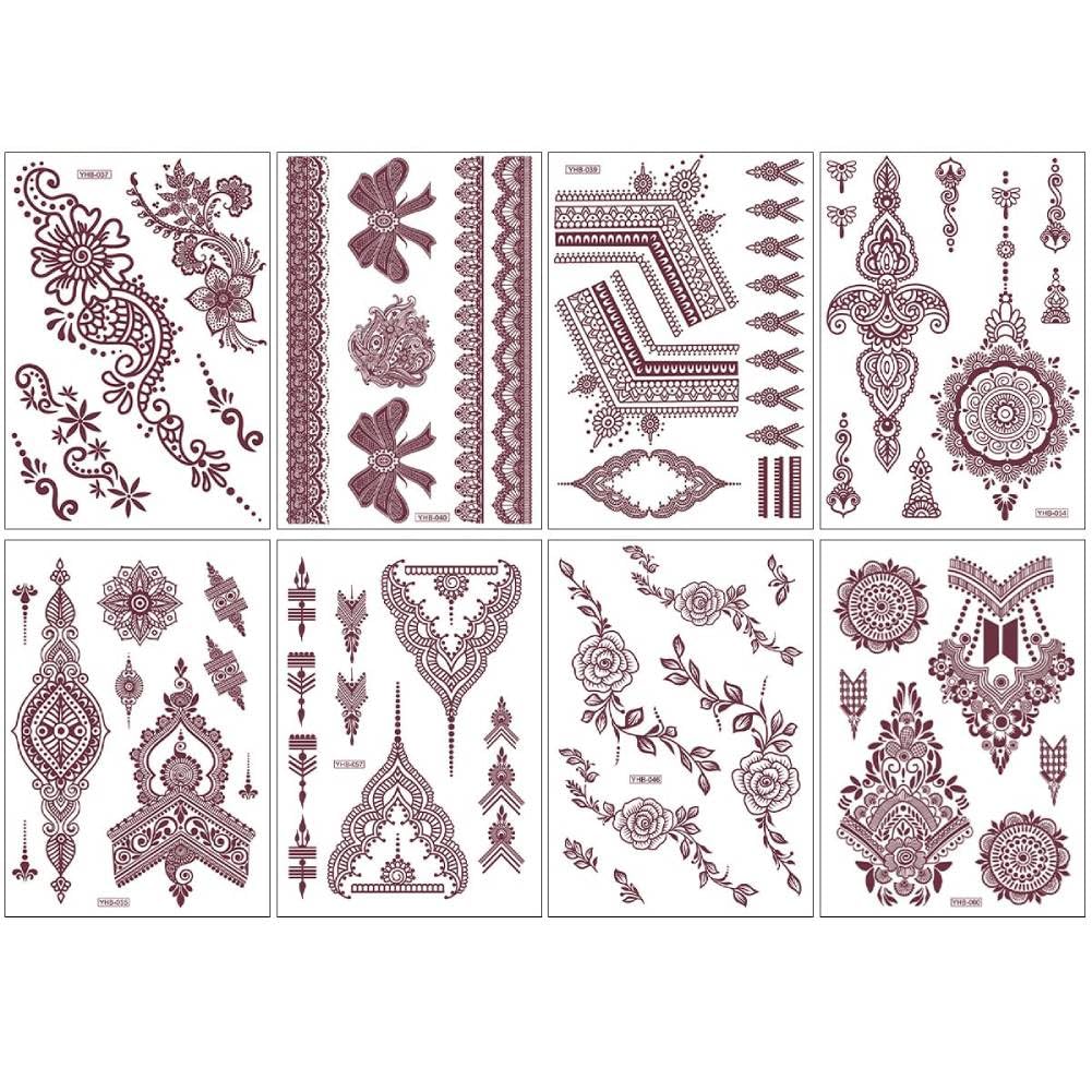 MAYCREATE® 8 Sheet Henna Tattoo Stickers Mandala Floral Henna Patterns Tattoo Stickers Waterproof Henna Tattoo Stickers for Arm, Hands, Feet Temporary Henna Tattoos Stickers-image-9