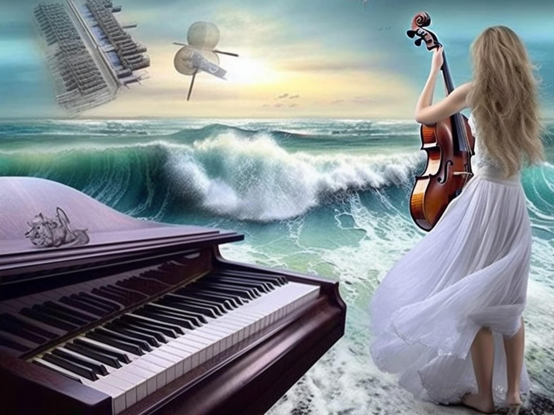 Paint by Numbers for Kids & Adults Violinist, DIY Oil Painting Seaside Piano Woman Acrylic Paint by Number Kits for Kids & Adults Beginner for Home Wall Decor 16x20 inch