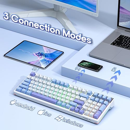 Miniatura 2 de AULA Teclado de 99 teclas, triple modo BT5.02.4GHzUSB-C, teclado mecánico personalizado intercambiable en caliente, teclado inalámbrico RGB con