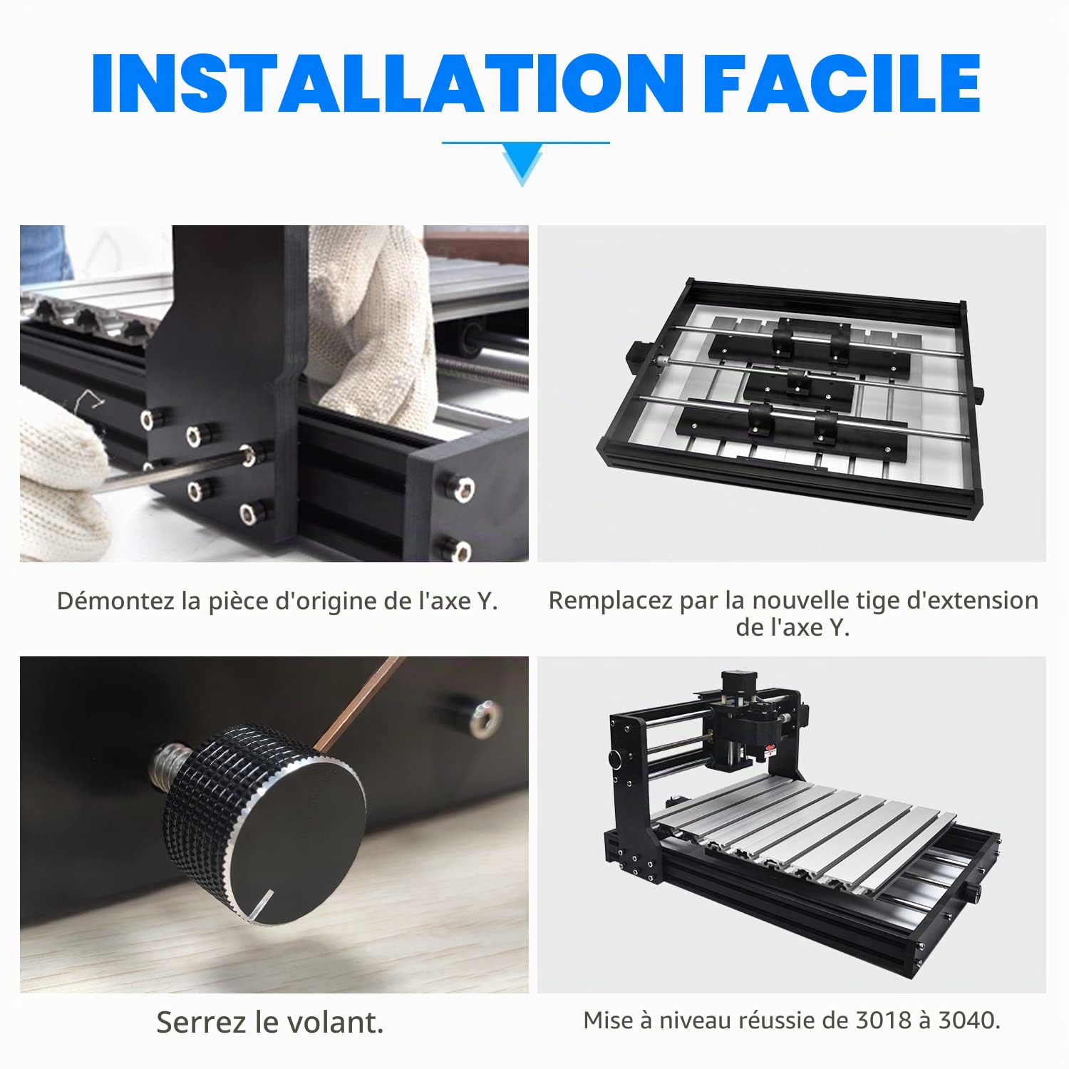 Kit de mise à niveau CNC Daedalus 3018, pour mise à niveau de l'axe X et extension de l'axe Y avec panneau de travail