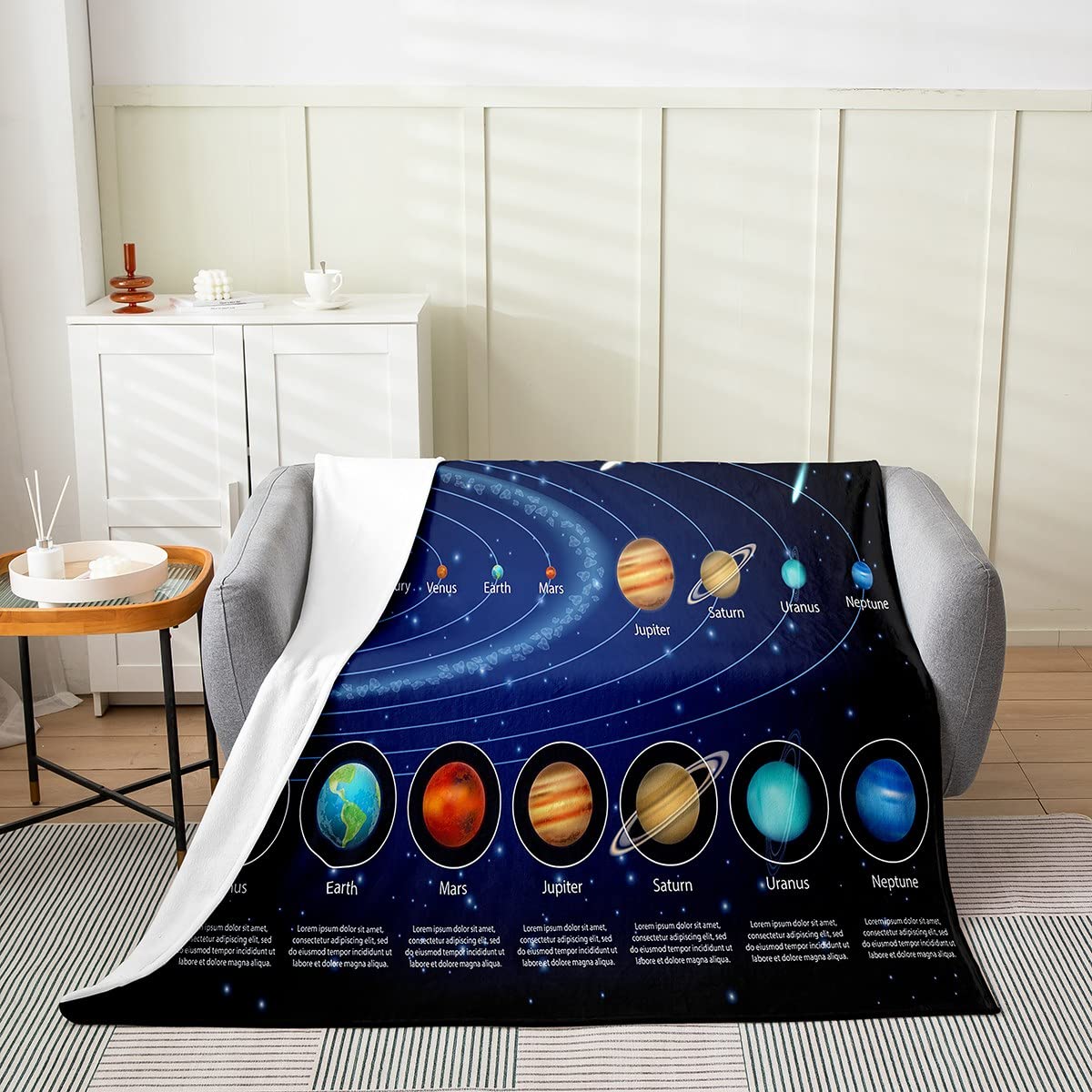 Kaslhsq Boys Multi 29 Solar System Fleece Throw Blanket,Astronomy All Season Bed Blanket Galaxy Outer Space Flannel Fuzzy Blanket For Bed Sofa Couch,Universe Planets Bedroom Decor Plush Blanket Outer Space Queen 90"X90"