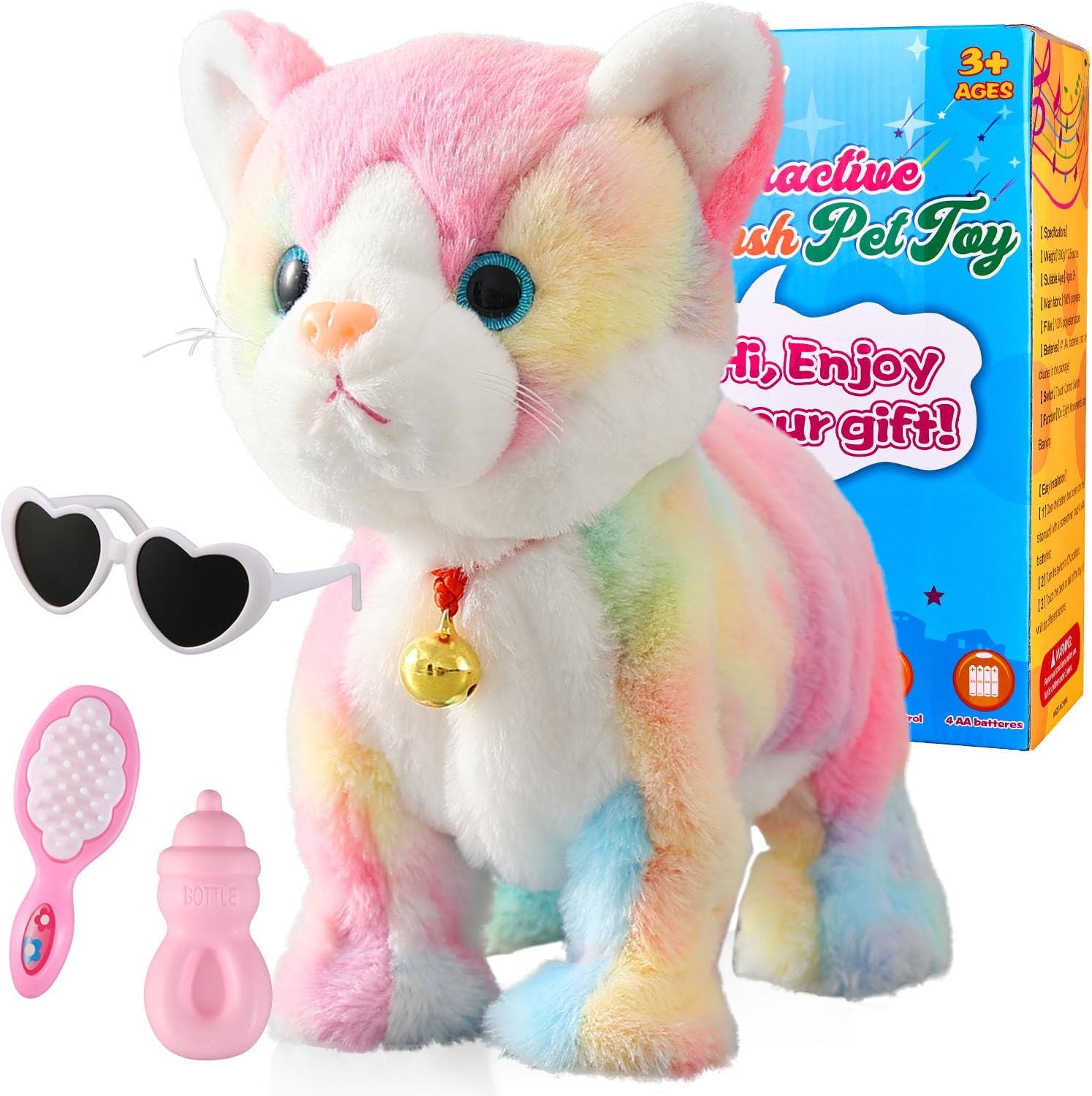 White Plush Cat Stuffed Animal Interactive Cat Robot, Robotic Cats Barking Meow Kitten Touch Control, Electronic Pet, Robot Kitty Toy, Animated Cats for Girl Baby Kid