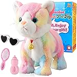 Colorful Robot Cat Plush Stuffed Animal Interactive Cats Meow Kitten Touch Control, Electronic Pet, Robotic Kitty Toy, Animated Toy Cats for Girls Baby Kids L:12