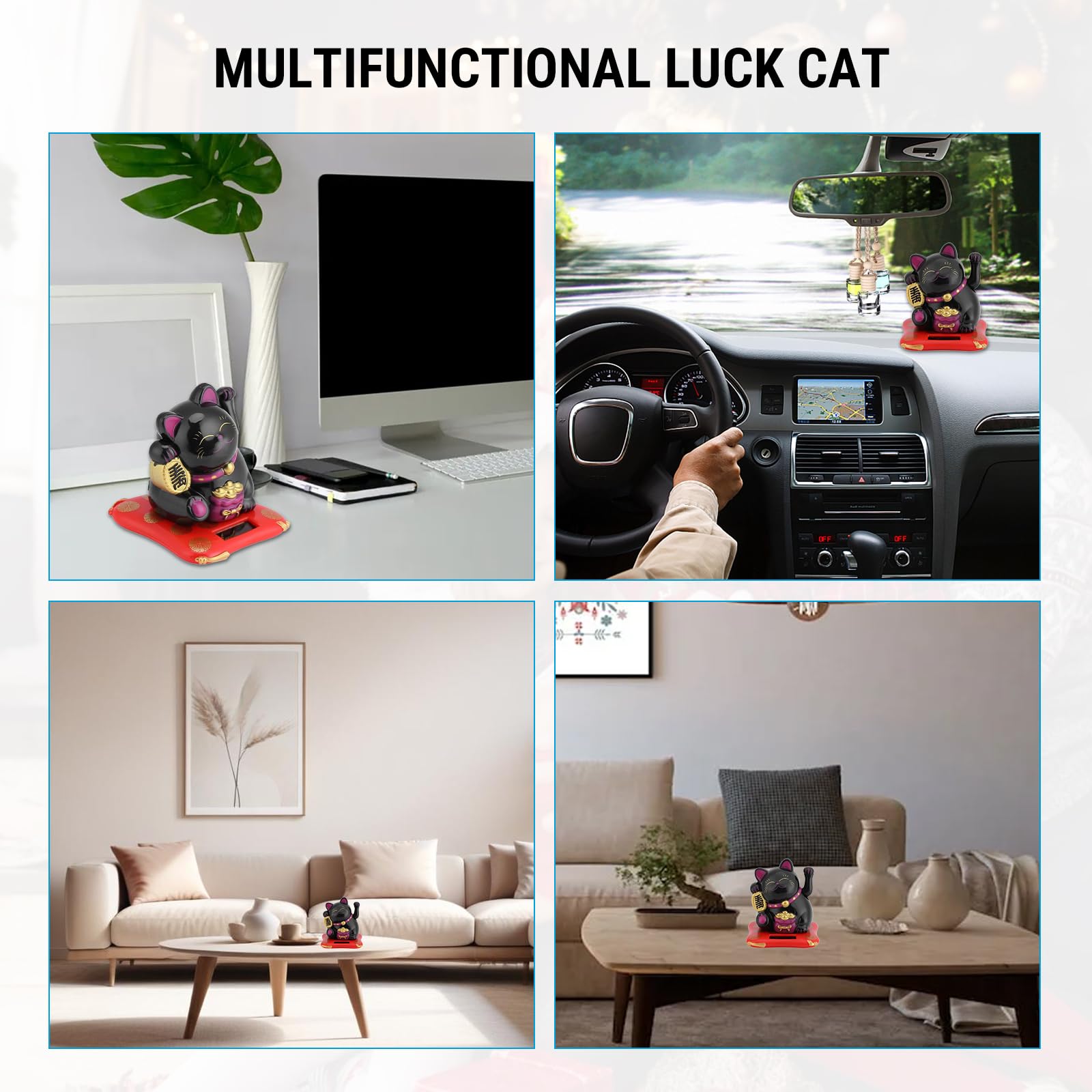 Jadeshay Maneki Neko, Gelukskat Op Zonne-Energie Rijkdom Gastvrije Kat Schattig Zwaaiende Fortuin Kat Ornament Voor Desktop Auto (Geel