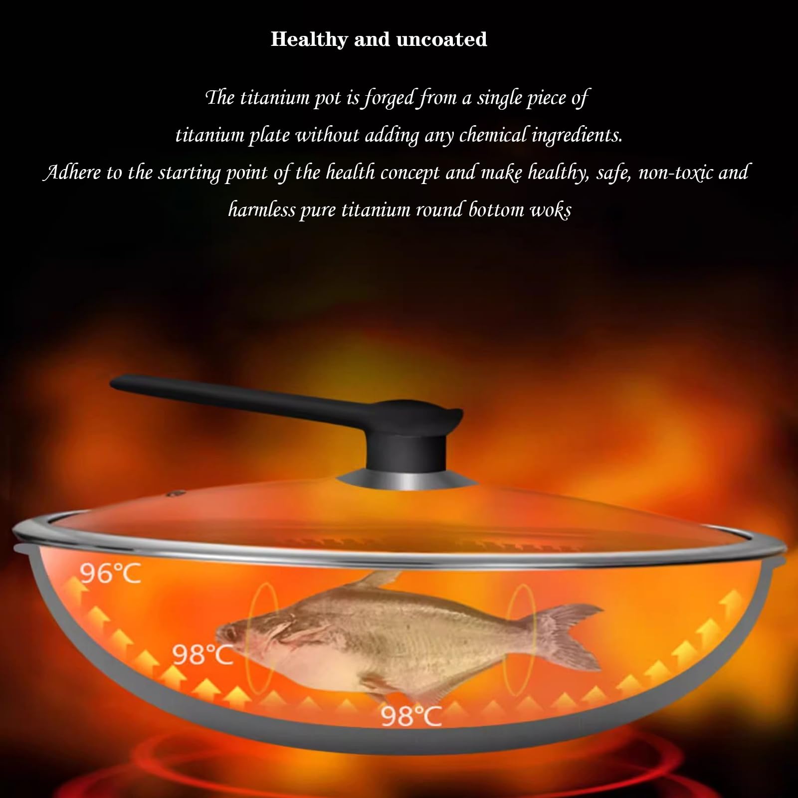 Pure Titanium Ultra Lightweight Wok Wok Pan with Lid,Woks & Stir Fry Pans with Stay-Cool Handle,Flat Bottom Wok Suits for Induction, Electric, Gas, Halogen, All Stoves (A 36cm)