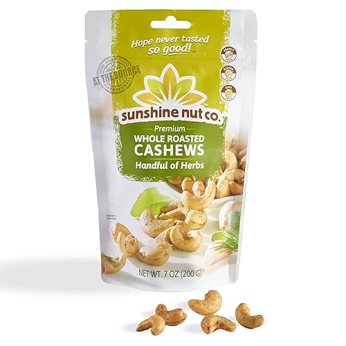 Sunshine Nuts Co. - Anacardos ligeramente salados tostados enteros, sin gluten, sin maní y veganos, paquetes individuales de aperitivos para niños y